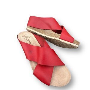 Yokono Women's Red Leather Wedge Sandals Size 8 Crisscross Straps